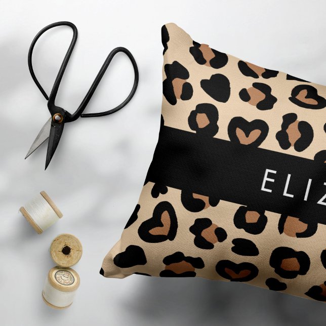 Animal Print, Brown Leopard, Hearts, Your Name Pet Bed (Creator Uploaded)