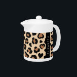 Animal Print, Brown Leopard, Hearts, Your Name Teapot<br><div class="desc">Elegant,  stylish and sophisticated pattern with leopard spots and hearts in brown and black color. Modern and trendy gift,  perfect for the animal print lover in your life. Personalize by adding your name,  nickname,  monogram or initials.</div>