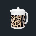 Animal Print, Brown Leopard, Hearts, Your Name Teapot<br><div class="desc">Elegant, stylish and sophisticated pattern with leopard spots and hearts in brown and black color. Modern and trendy gift, perfect for the animal print lover in your life. Personalize by adding your name, nickname, monogram or initials.</div>