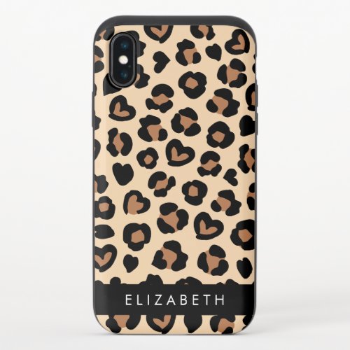 Animal Print Brown Leopard Hearts Your Name iPhone X Slider Case