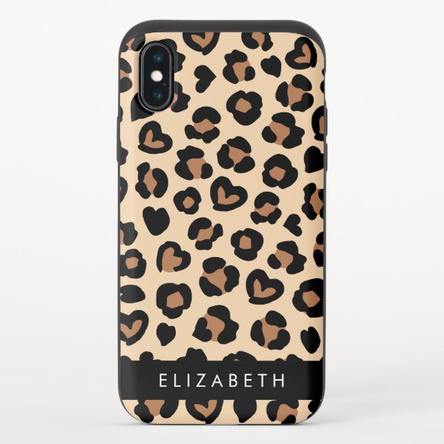 Animal Print, Brown Leopard, Hearts, Your Name Uncommon iPhone Case (Back)