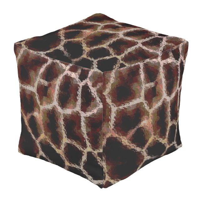 Animal Print Brown Outdoor Pouf (Angled Front)