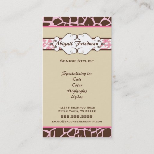 Customizable Animal Print Business Card: Pink