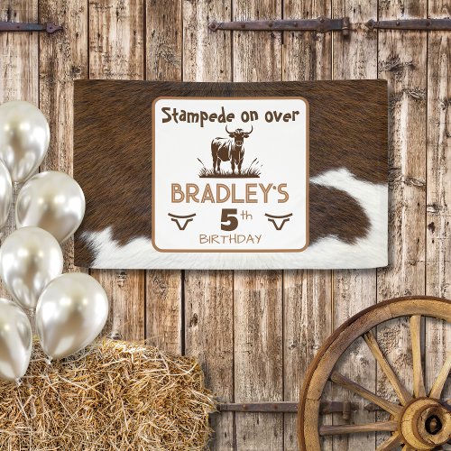 Animal Print Cattle Stampede Brown Birthday Banner