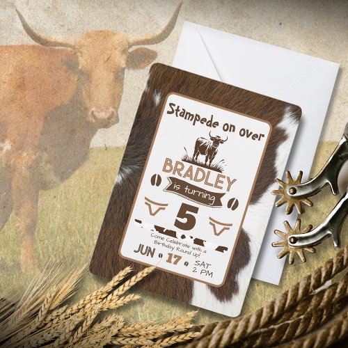 Animal Print Cattle Stampede Brown Birthday Invitation