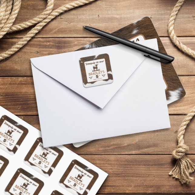 Animal Print Cattle Stampede Brown Birthday Square Sticker (Creator Uploaded)