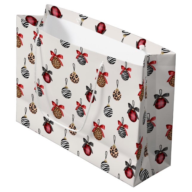 Animal Print Christmas Ornaments Pattern Design Large Gift Bag (Front Angled)