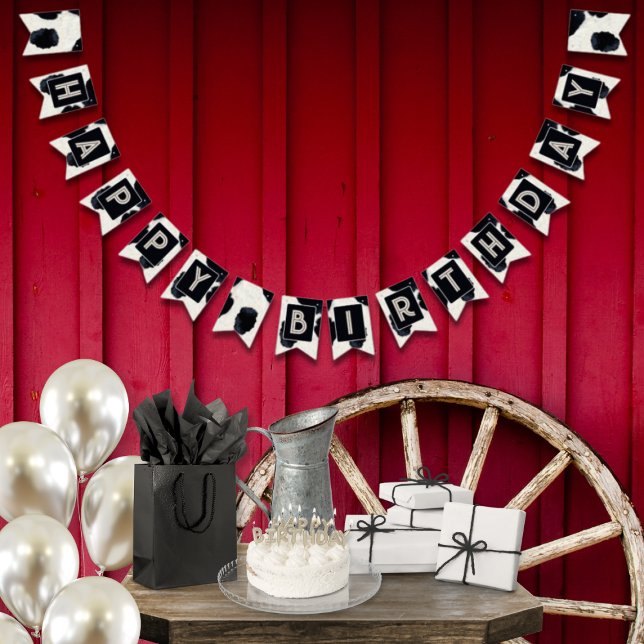 Animal Print Cow Black Birthday Bunting Banner (Creator Uploaded)