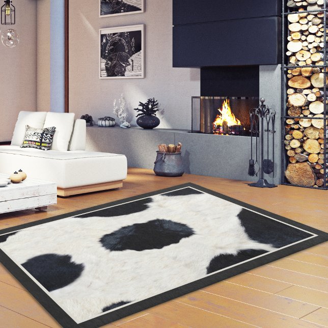 Animal Print Cow Black White Area Rug (Creator Uploaded)