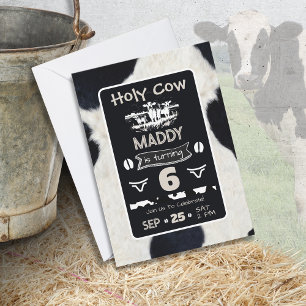 Animal Print Cow Black White Birthday Invitation