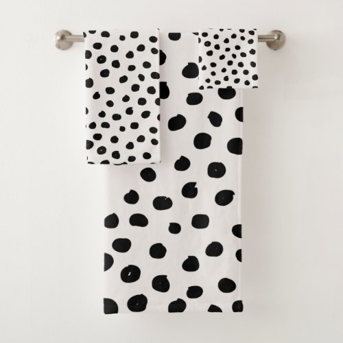 Animal Print Dots Black And White Dalmatian Bath Towel Set