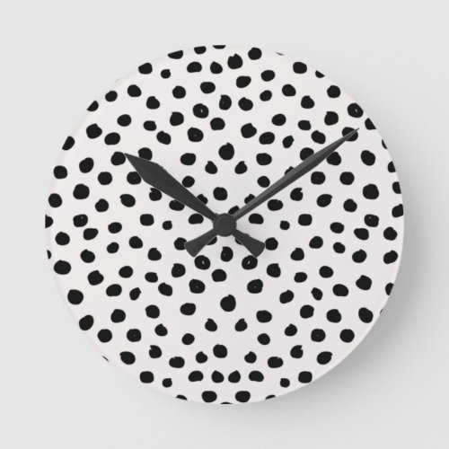 Animal Print Dots Black And White Dalmatian Round Clock