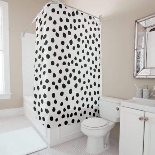 Animal Print Dots Black And White Dalmatian Shower Curtain