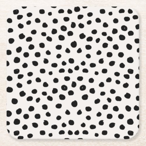 Animal Print Dots Black And White Dalmatian Square Paper Coaster