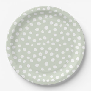 Animal Print Dots Sage Green And White Paper Plates
