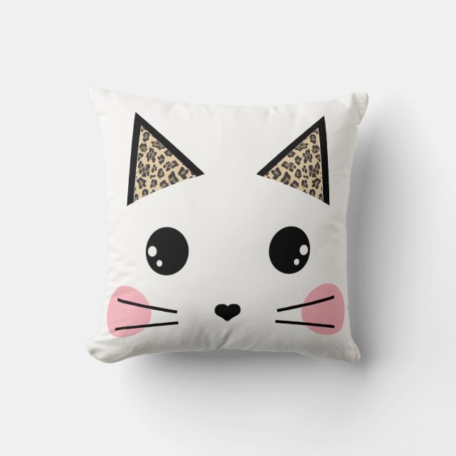 Animal Print Ears Kitty Cat Face Throw Pillow (Front)