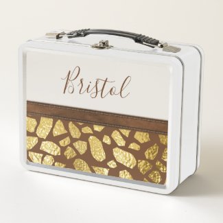 Animal Print Faux Leather Trim Personalized Metal Lunch Box