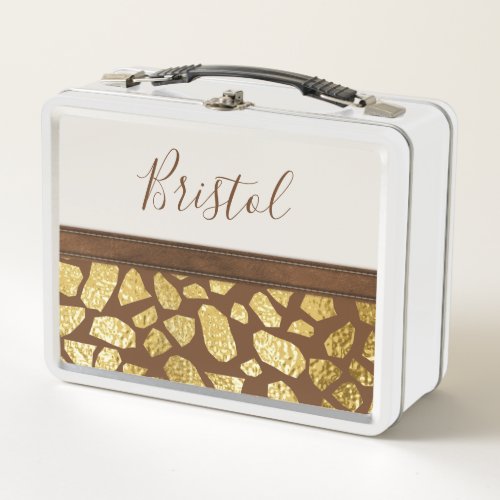 Animal Print Faux Leather Trim Personalized Metal Lunch Box