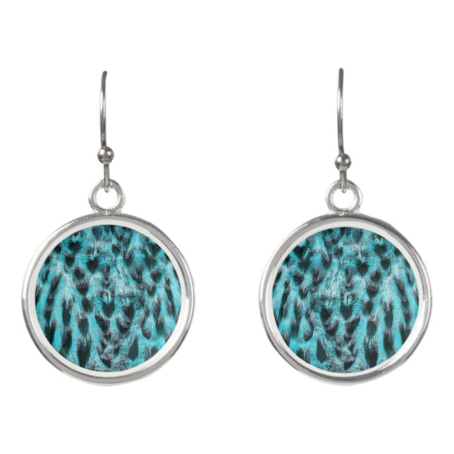 Animal print - feather pattern, blue and black earrings (Front)