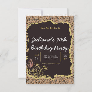 Animal print floral birthday invitation