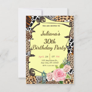 Animal print floral birthday invitation