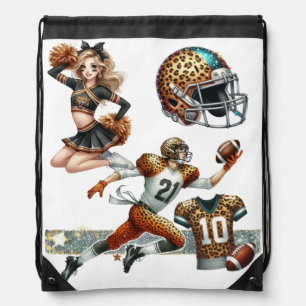 Animal Print Football Cheerleader T-Shirt Drawstring Bag