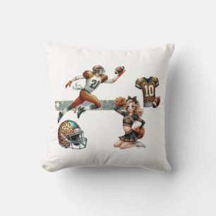 Animal Print Football Cheerleader T-Shirt Throw Pillow