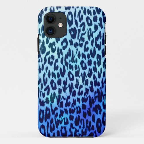 Animal print fur skin of leopard blue iPhone 11 case