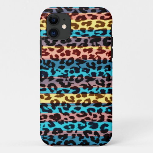 Animal print fur skin of leopard colorful stripes iPhone 11 case