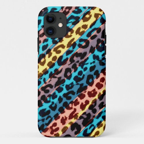 Animal print fur skin of leopard colorful stripes iPhone 11 case