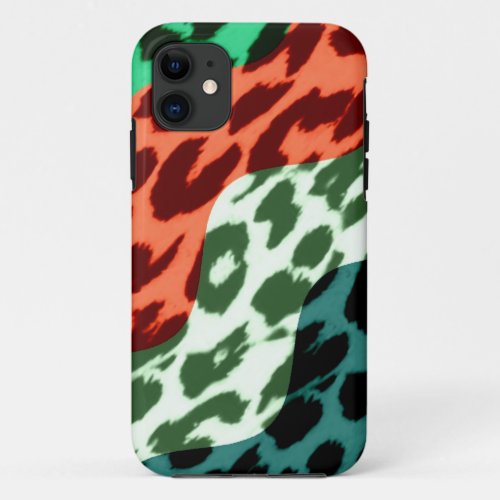 Animal print fur skin of leopard retro wave stripe iPhone 11 case