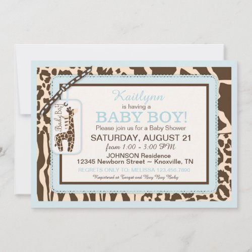 Animal Print Giraffe and Tie Jumper Baby Shower Invitation