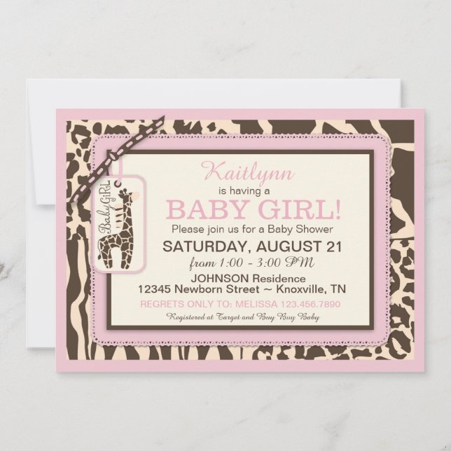 Animal Print Giraffe and Tutu Jumper Baby Shower Invitation (Back)