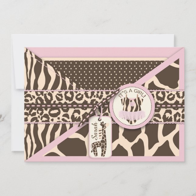Animal Print Giraffe and Tutu Jumper Baby Shower Invitation (Front)