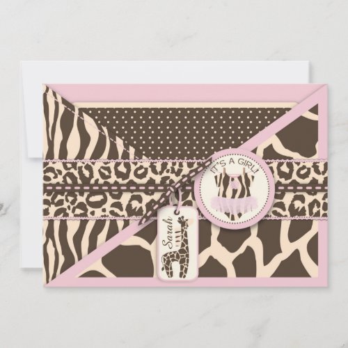 Animal Print Giraffe and Tutu Jumper Baby Shower Invitation