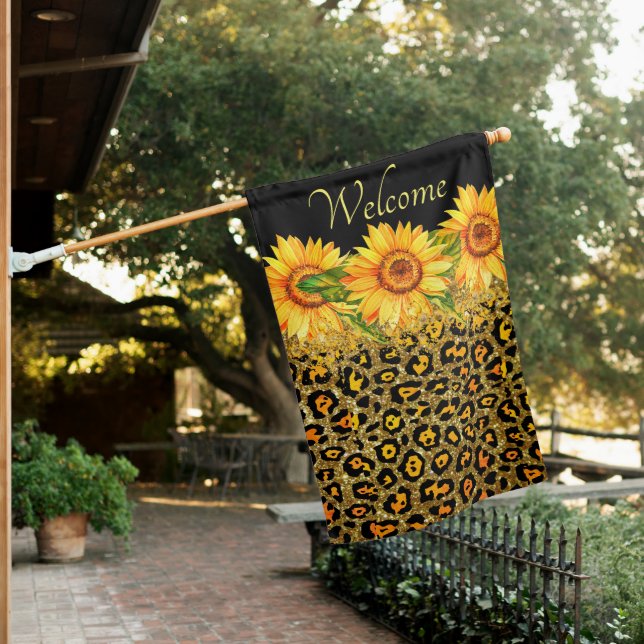 Animal print glitter and sunflowers house flag (In SItu)