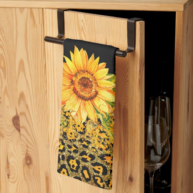 Animal print glitter and sunflowers kitchen towel (Thirds Fold)
