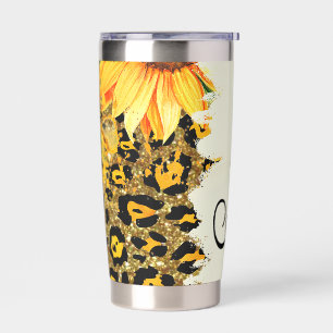 Animal print glitter and sunflowers personalized insulated tumbler