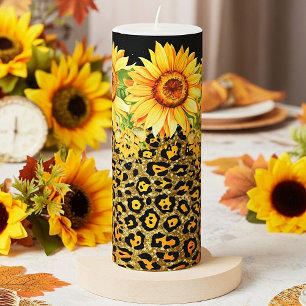 Animal print glitter and sunflowers pillar candle