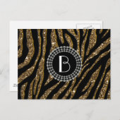 Animal Print Glitter Zebra Pattern and Monogram Postcard (Front/Back)