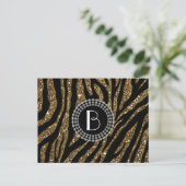Animal Print Glitter Zebra Pattern and Monogram Postcard (Standing Front)