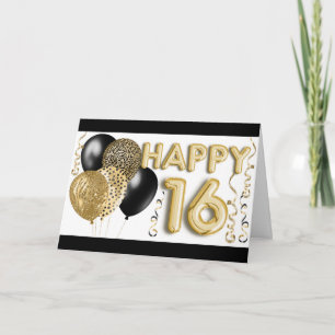 Animal Print & Gold Balloons Happy 16th Birthday Card