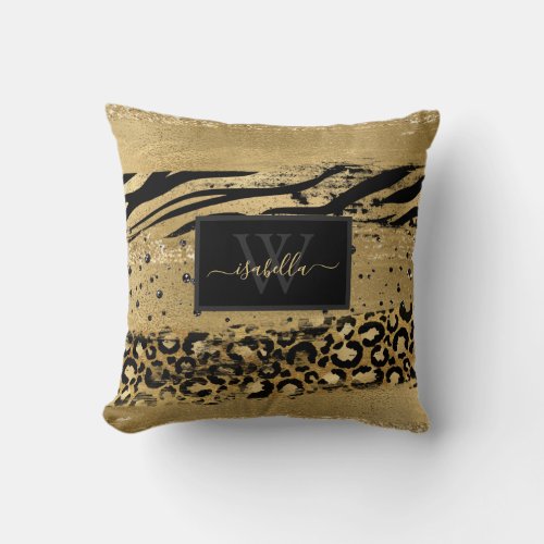 Animal Print Gold Black Throw Pillow