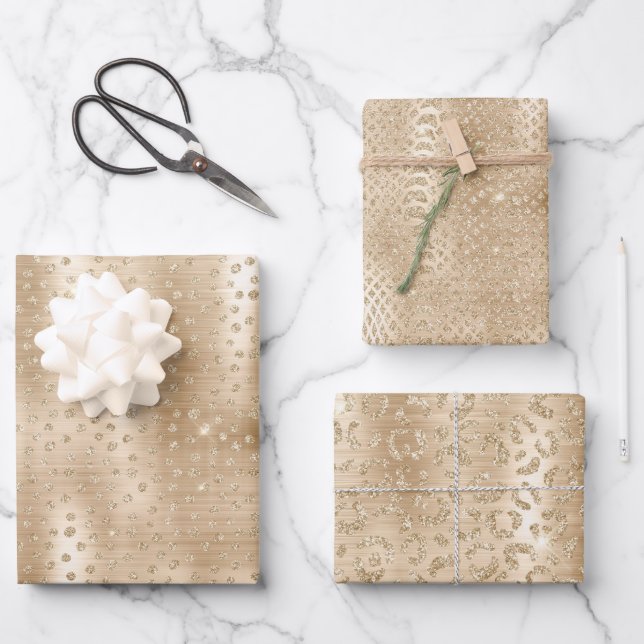 Animal Print Gold Glitter  Wrapping Paper Sheets (Front)