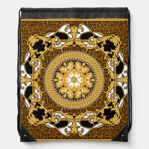 Animal Print Golden Scrolls Silk Drawstring Bag