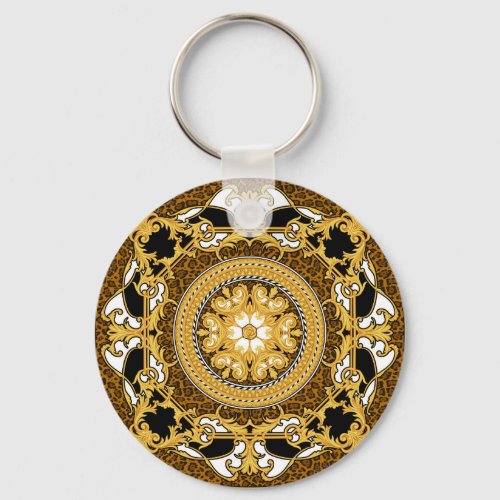 Animal Print Golden Scrolls Silk Keychain