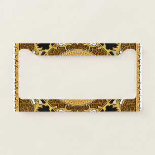 Animal Print Golden Scrolls Silk License Plate Frame