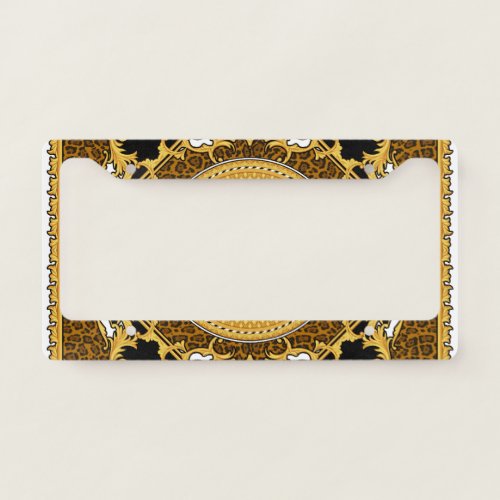 Animal Print Golden Scrolls Silk License Plate Frame