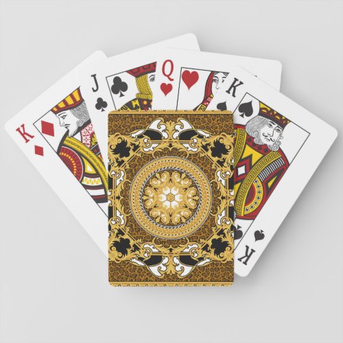 Animal Print Golden Scrolls Silk Playing Cards