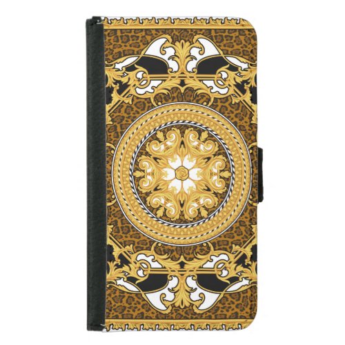 Animal Print Golden Scrolls Silk Samsung Galaxy S5 Wallet Case